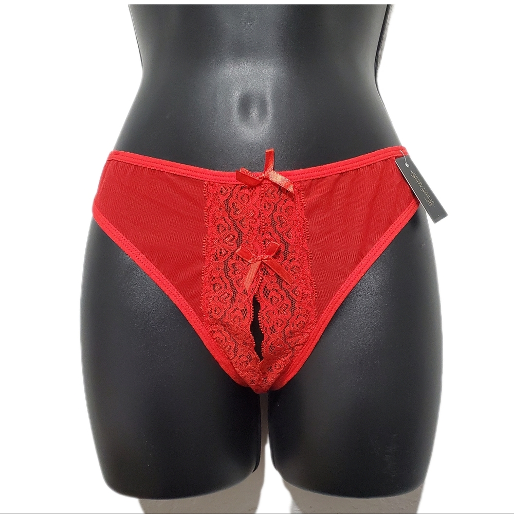 2/$15 "Kandy" Frederick's Of Hollywood Plus Red Lace Crotchless Thong Size 1X